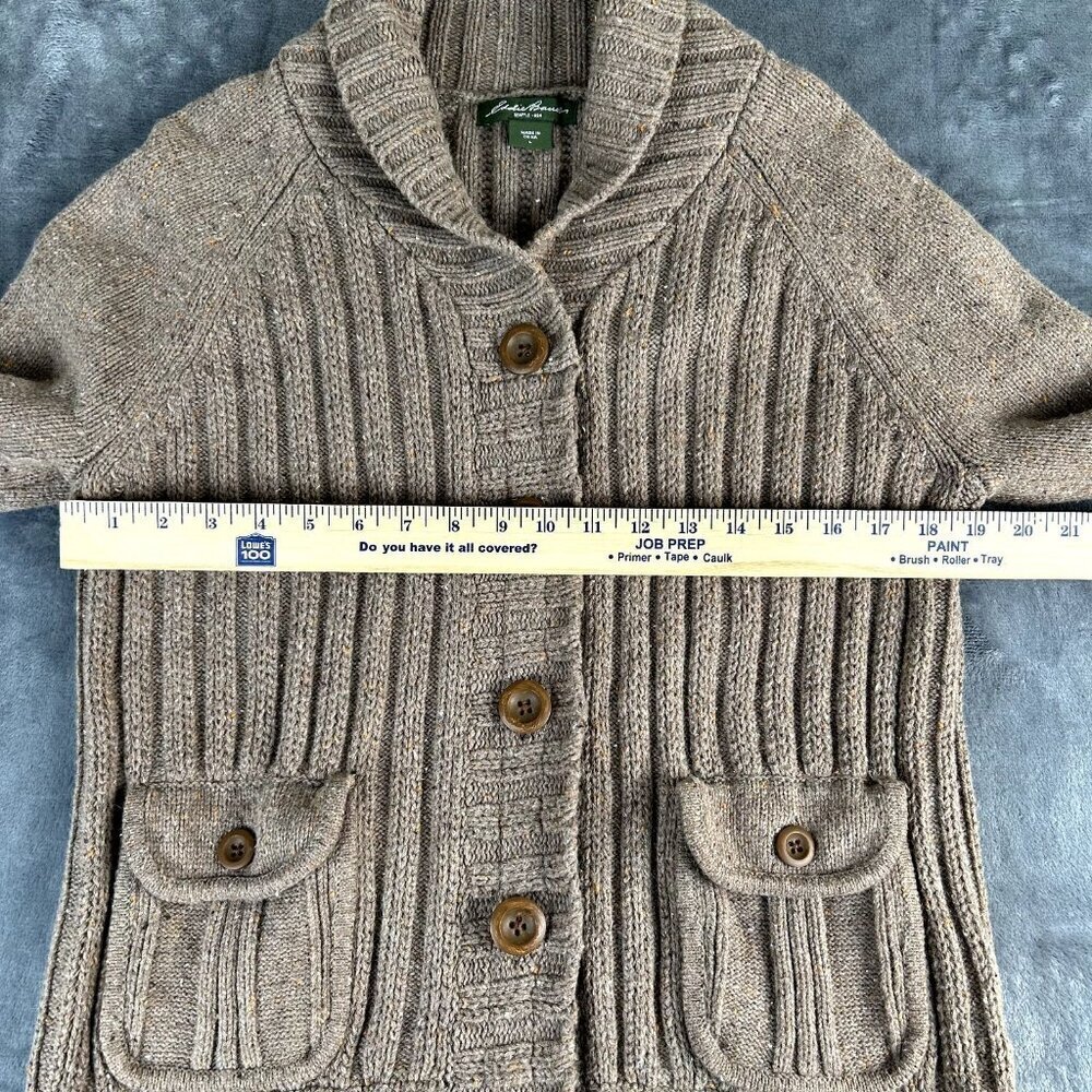 Eddie Bauer Angora Wool Cardigan Sweater Sz Large Cable Knit Chunky Shawl Neck - Picture 4 of 8